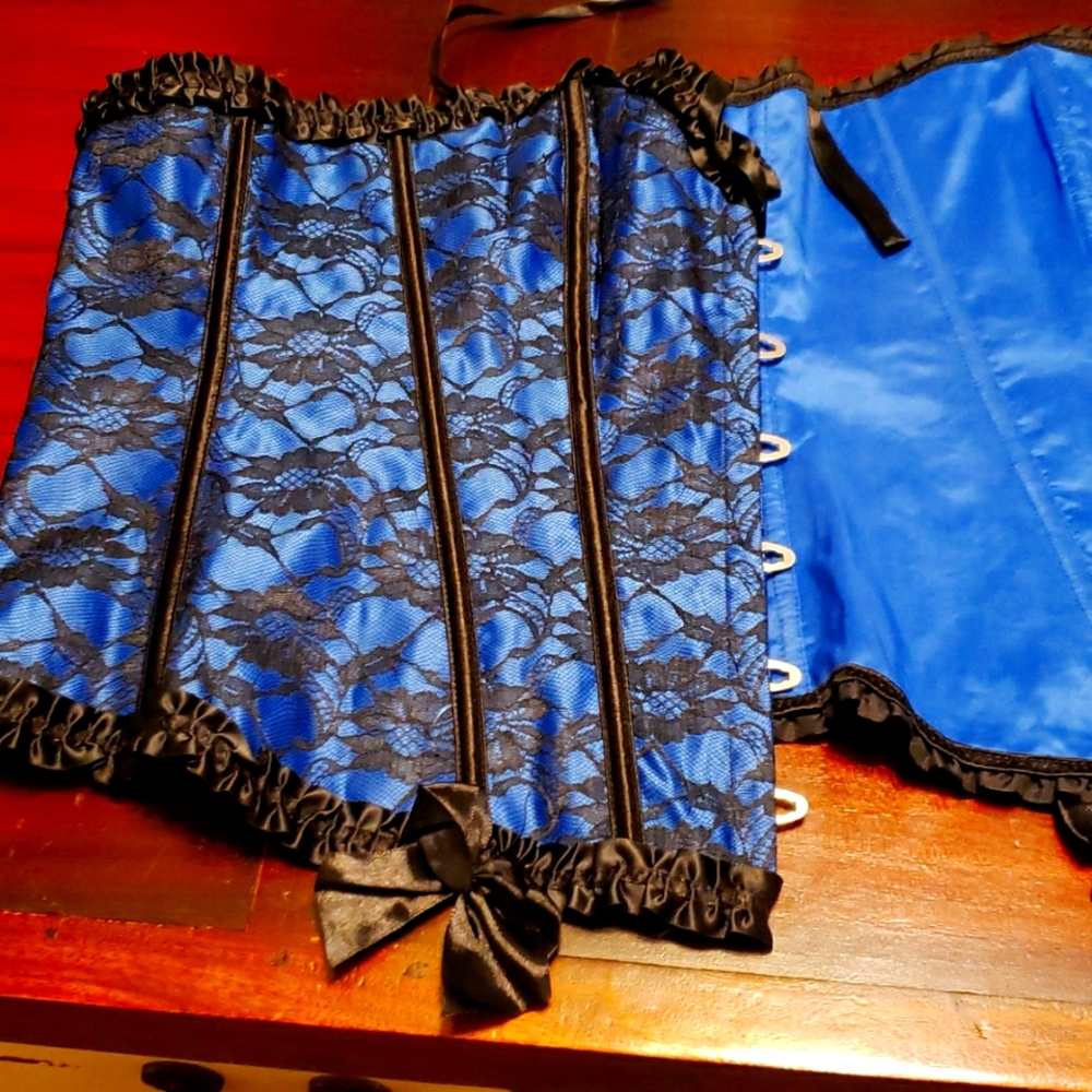 Blue and Black Lace Corset